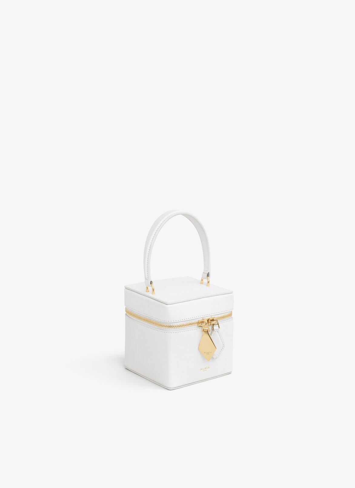 NECESER CUBO DE PIEL DE CABRA BRILLANTE ALAÏA BLANCO NECESER CUBO DE PIEL DE CABRA BRILLANTE